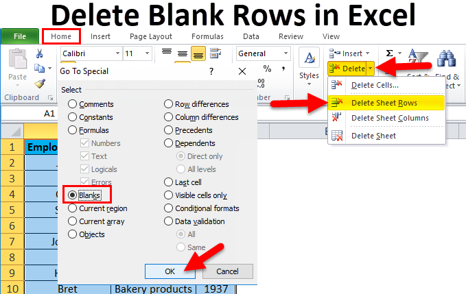 Microsoft Excel How To Delete Blank Rows