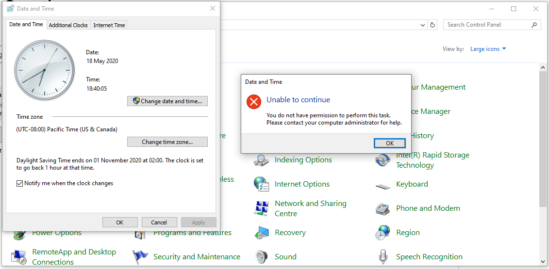 Can’t Change Time Zone Windows 10