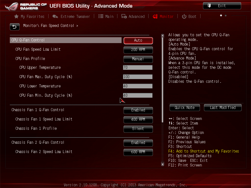 Asus Bios CPU Fan Settings