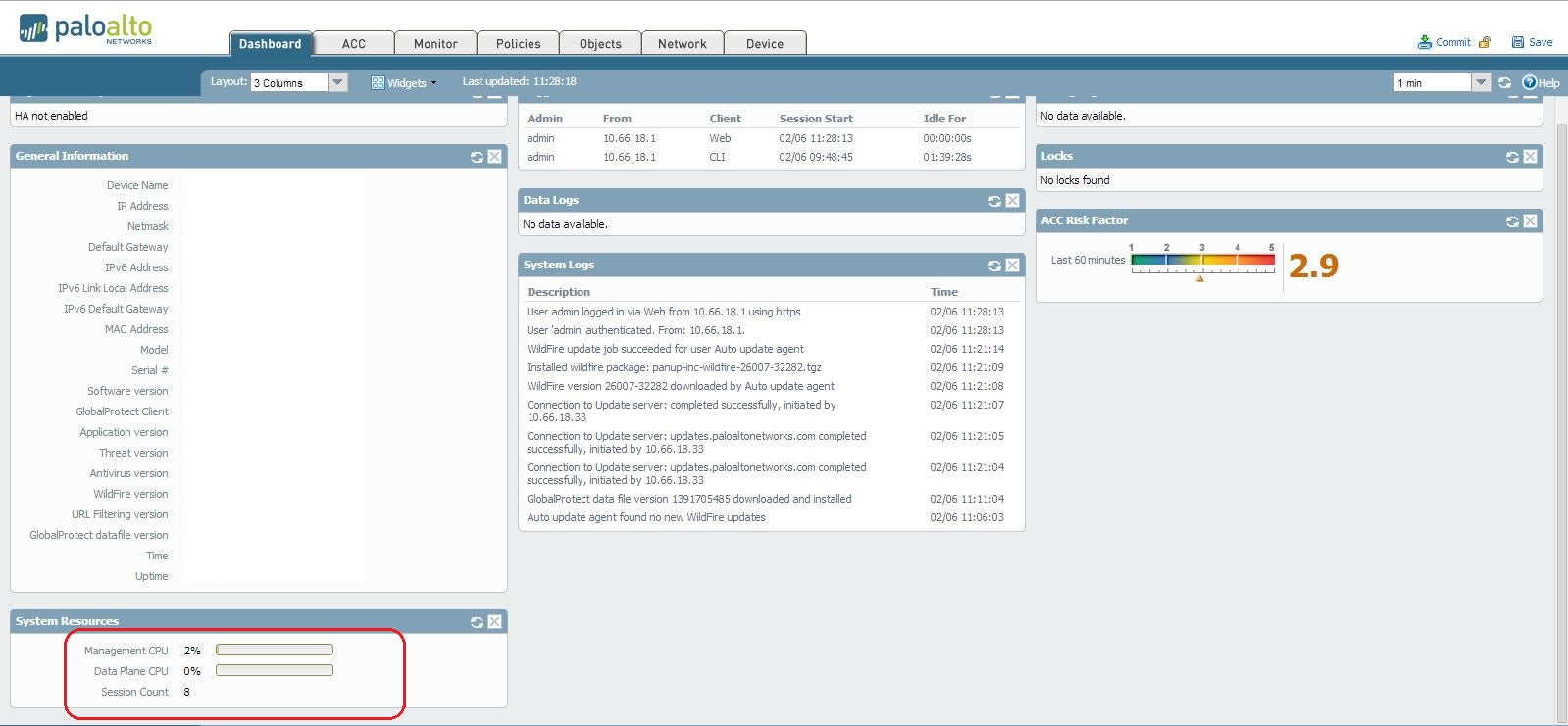 Palo Alto CPU Utilization Gui