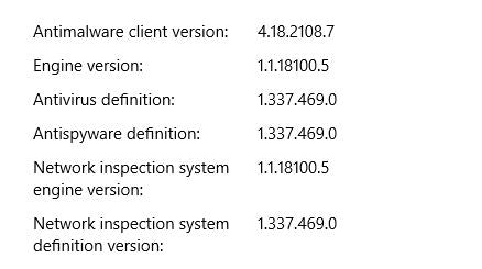 Windows Defender Antimalware/Antivirus Signature Definition Check