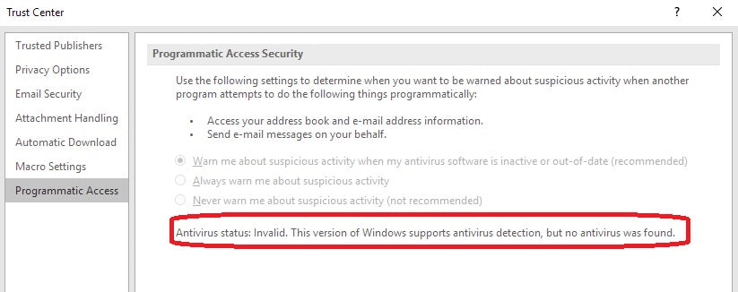 This Version Of Windows Does Not Support Antivirus Detection