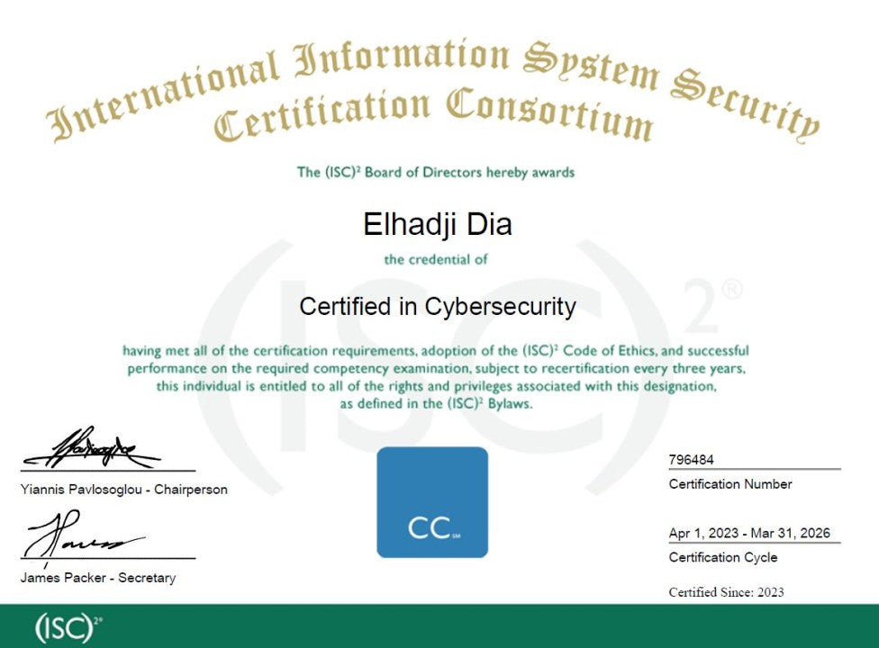 Certified In Cybersecurity ISC2 Exam