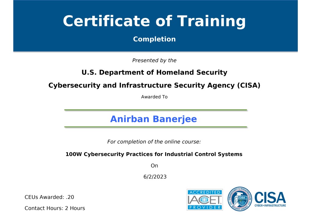 100W Cybersecurity Practices For Industrial Control Systems