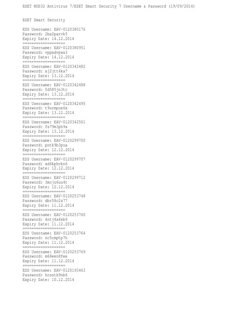 Username And Password NOD32 Antivirus 7