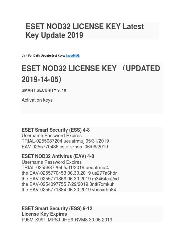 NOD32 Antivirus License Key 2019