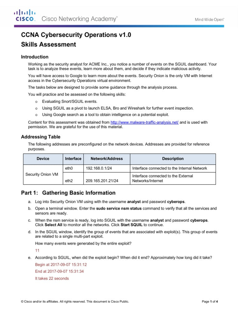 Ccna Cybersecurity Operations V1 1 Skills Assessment