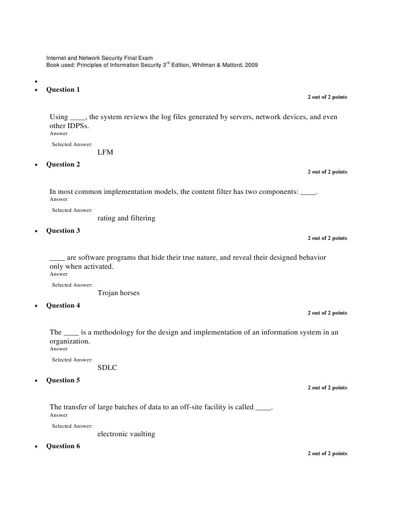 Network Security Final Exam Questions And Answers