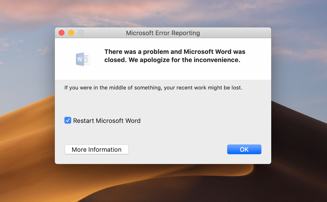 There Was A Problem And Microsoft Word Was Closed Mac