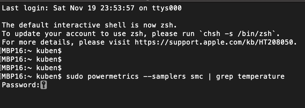 Sudo Powermetrics --Samplers SMC Grep -I CPU Die Temperature