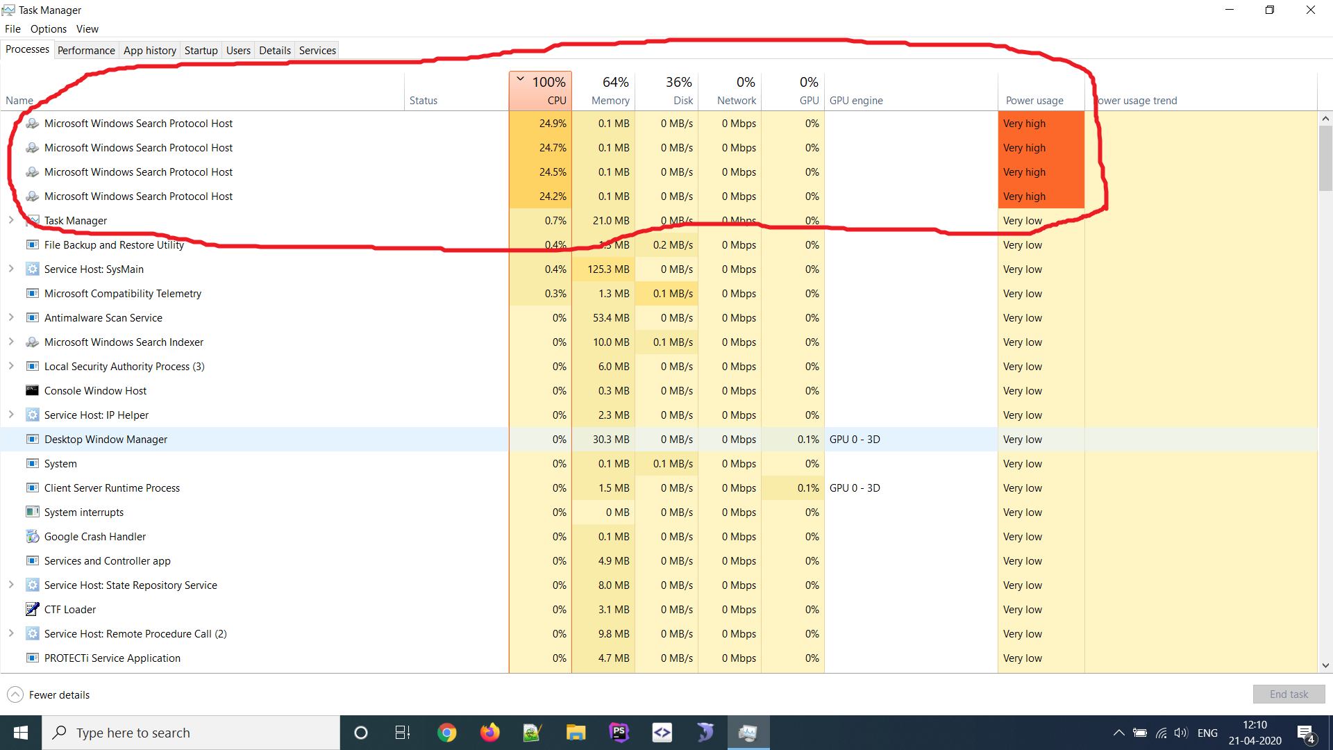 Microsoft Windows Search Protocol Host CPU