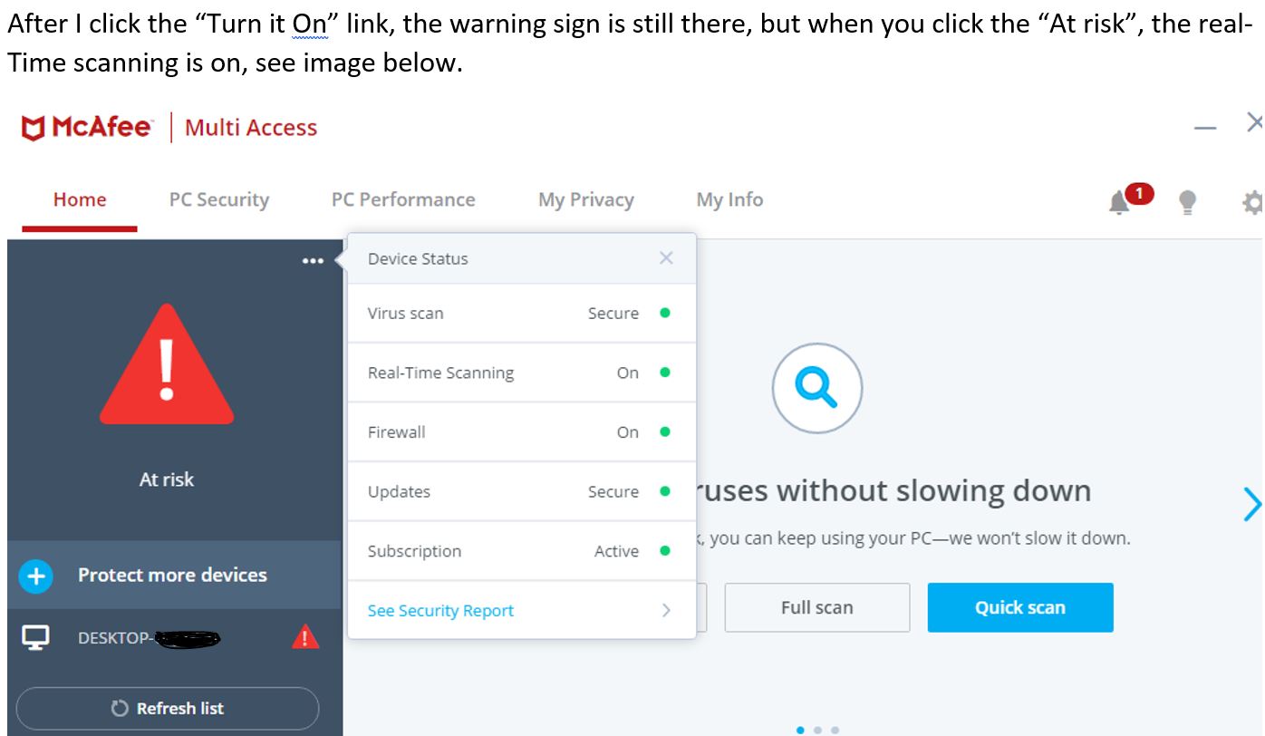 McAfee Antivirus Real Time Scanning Off