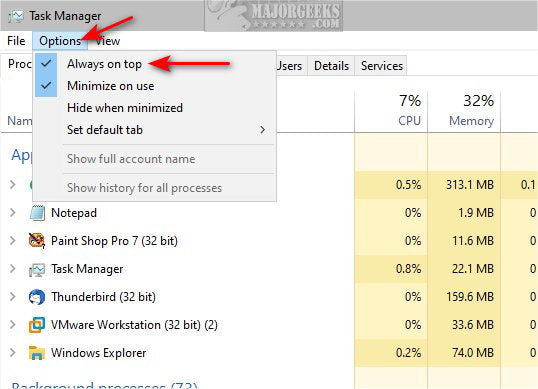 How To Set Task Manager Always On Top