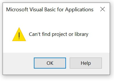 Can’t Find Project Or Library Microsoft Visual Basic For Applications