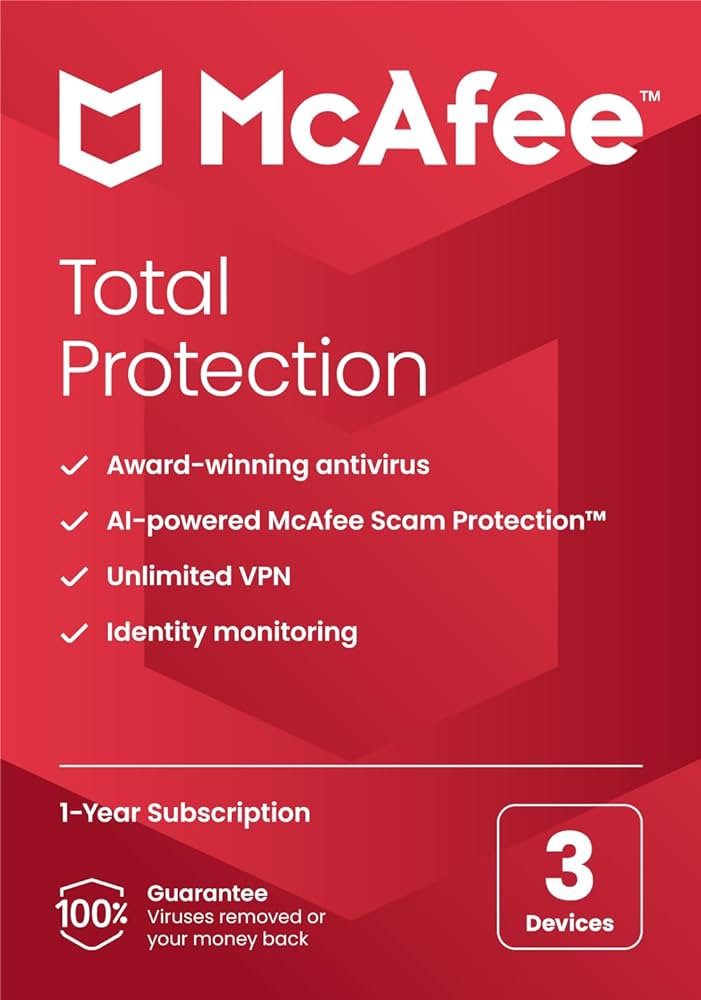 McAfee Total Protection 2023 3 Device 1 Year Antivirus Security