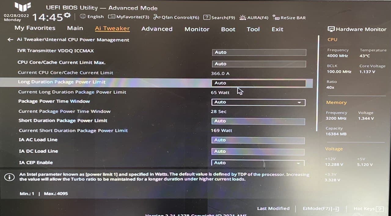 Asus Bios CPU Power Limit