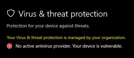 No Active Antivirus Provider. Your Device Is Vulnerable