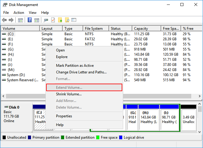 Can’t Extend Volume Windows 10