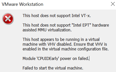 This Host Does Not Support Intel VT X Vmware Workstation
