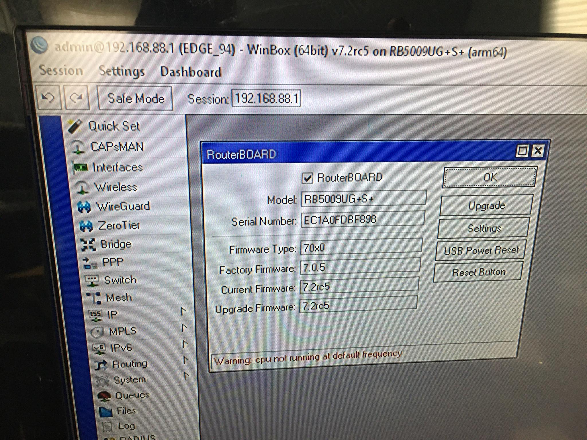Mikrotik CPU Not Running At Default Frequency