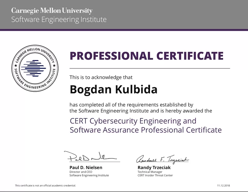 Cert Cybersecurity Engineering And Software Assurance Professional Certificate