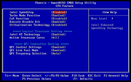 CPU Eist Function On Or Off