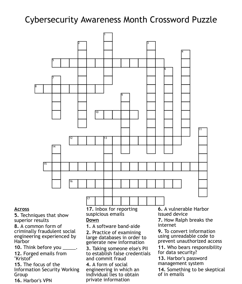 Cybersecurity Awareness Month Crossword Puzzle Answers