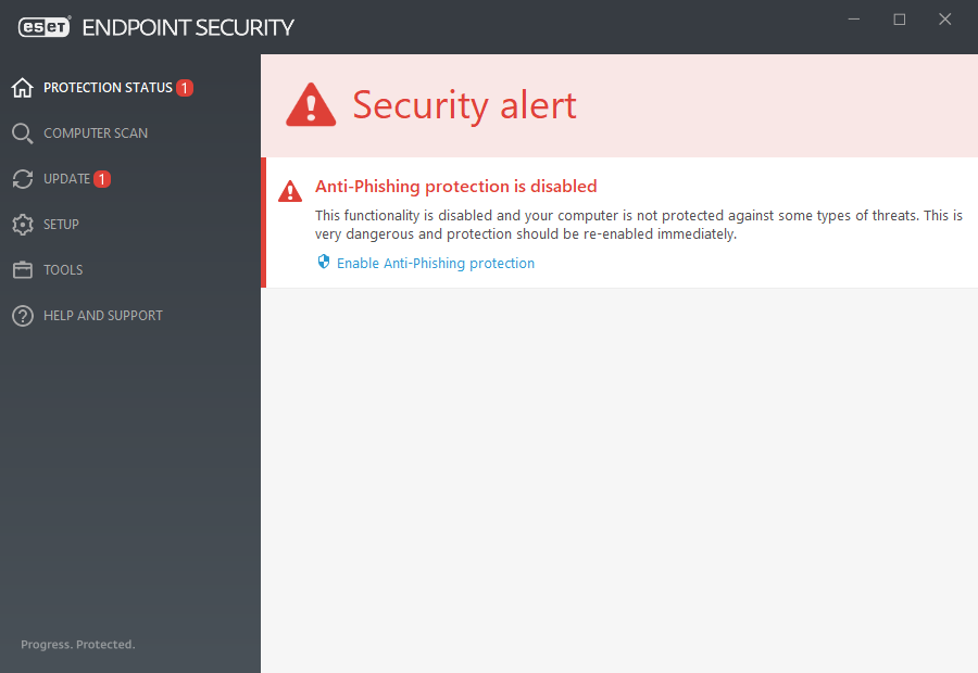 Eset Endpoint Antivirus Anti-phishing Protection Is Non-functional