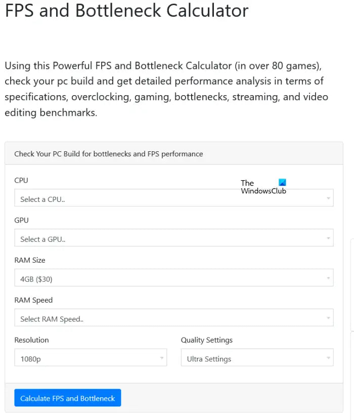 CPU Agent’s Fps And Bottleneck Calculator