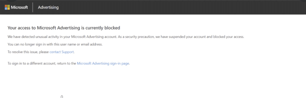 Your Access To Microsoft Advertising Is Currently Blocked