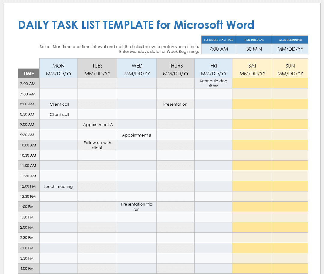 To Do Task List Template