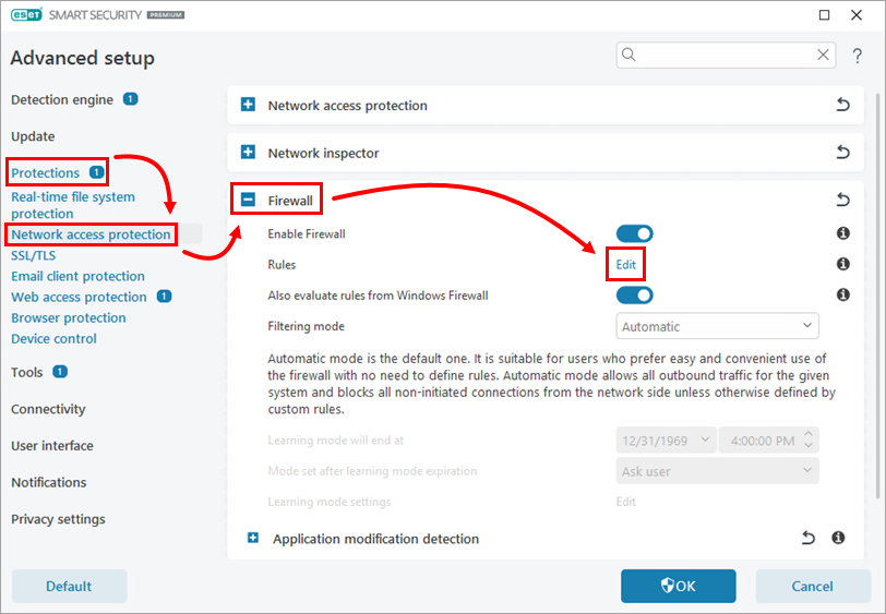 Eset NOD32 Antivirus Firewall Settings