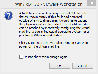 A Fault Has Occurred Causing A Virtual CPU