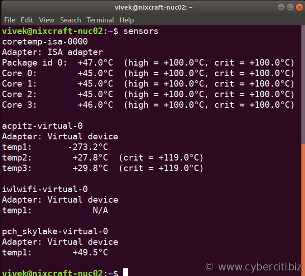 Linux Get CPU Temperature Ubuntu