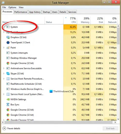 System Process High CPU Windows 10