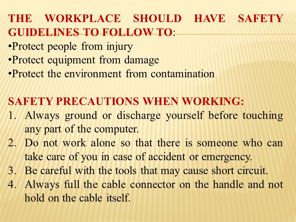Example Safety Precautions Computer Safety Precautions In Computer Hardware Servicing Ppt