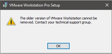 The Older Version Of Vmware Workstation Cannot Be Removed