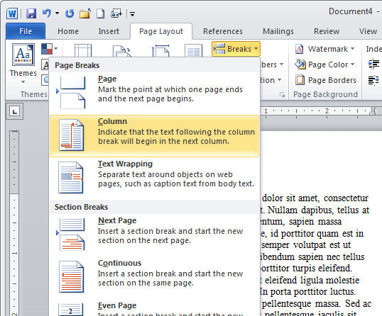 Microsoft Word How To Type In Second Column
