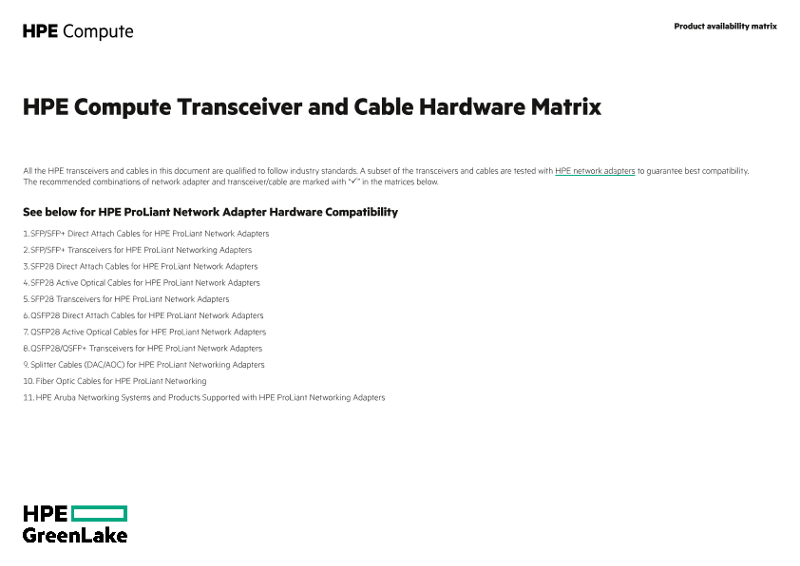 Hpe Compute Transceiver And Cable Hardware Matrix