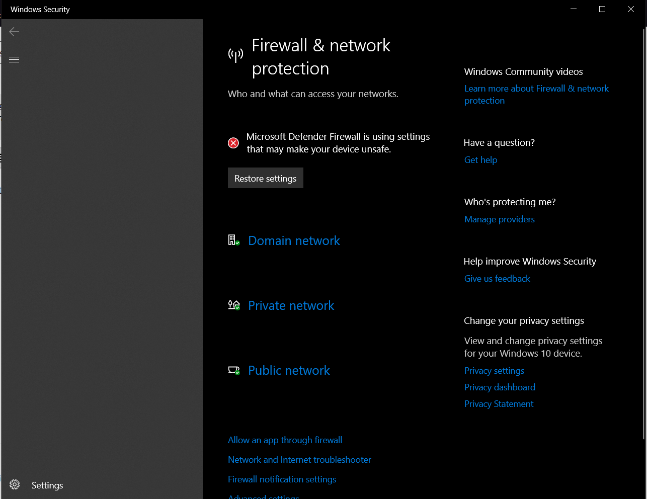 Microsoft Defender Firewall Is Using Settings