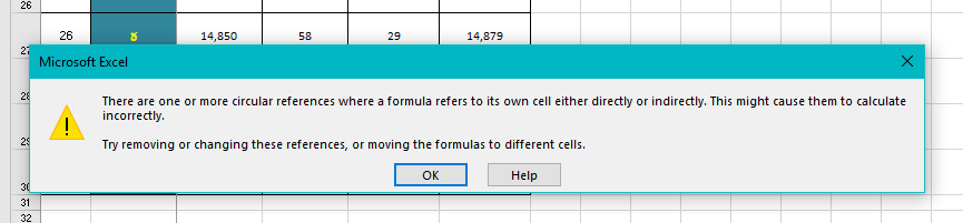 Microsoft Excel There Are One Or More Circular References