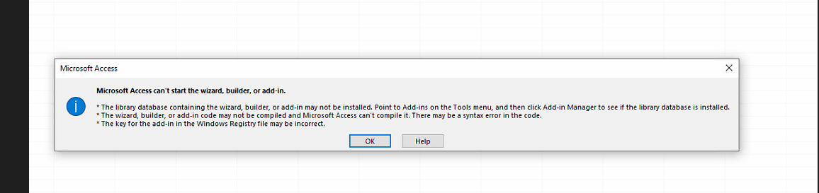 Microsoft Access Can’t Start The Wizard Builder Or Add-in