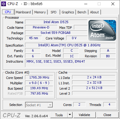 Intel R Atom TM CPU D525