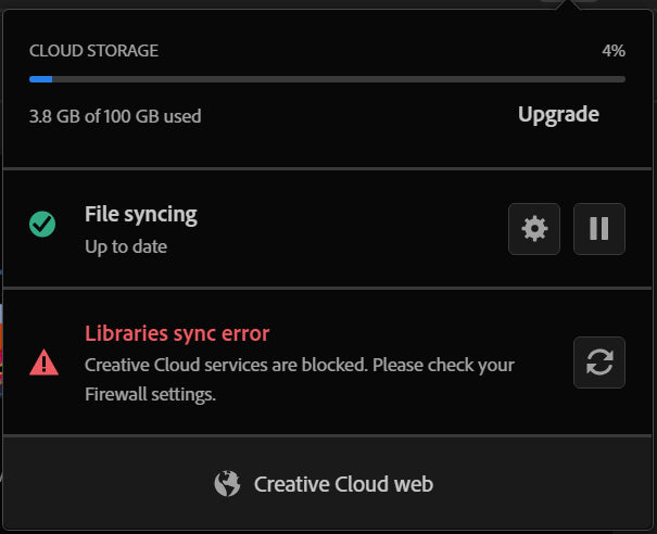 Creative Cloud Services Are Blocked. Please Check Your Firewall Settings