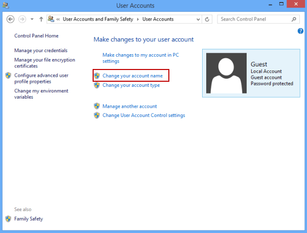 How To Change Account Name In Windows 8