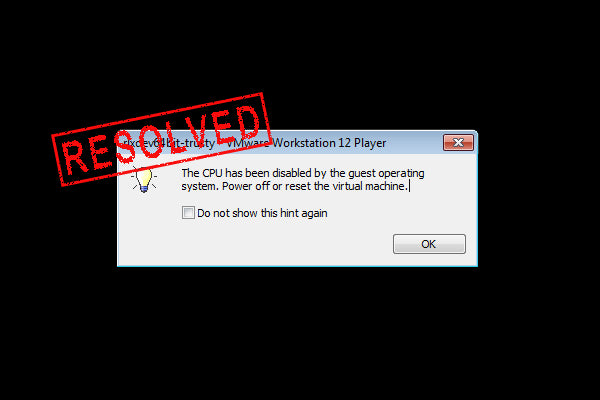 Vmware CPU Has Been Disabled By The Guest Operating System