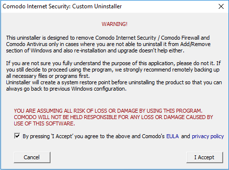 Cannot Uninstall Comodo Firewall