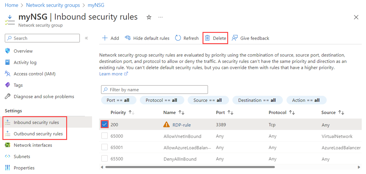 Delete Network Security Group Azure