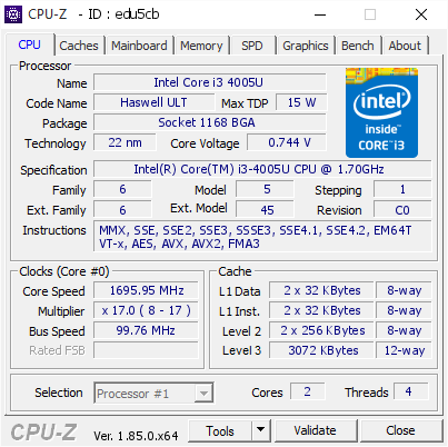 Intel R Core TM I3 4005U CPU