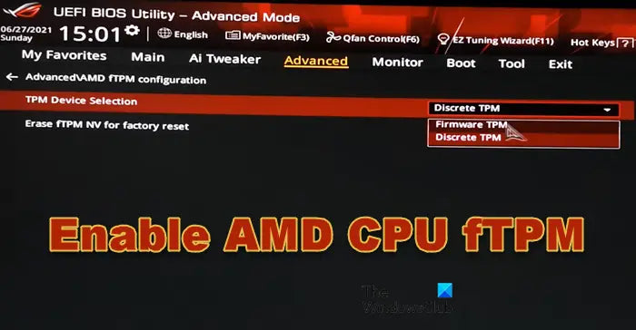 Enable Amd CPU Ftpm In Bios Default